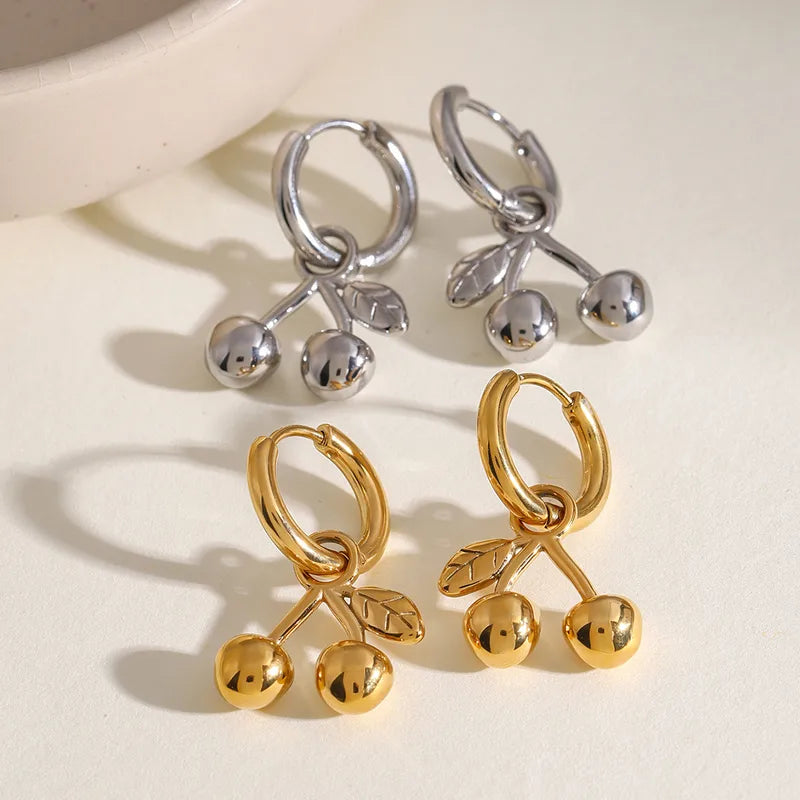 Cherry Hoop Earrings – Playful & Trendy Gold-Plated Hoops