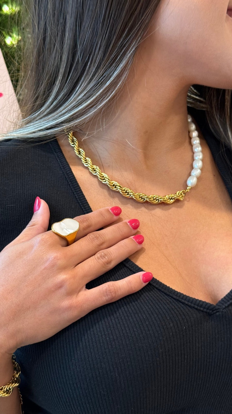 Chunky Mother of Pearl Gold Ring