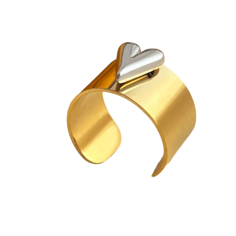 Half & Half Heart Ring (Adjustable)