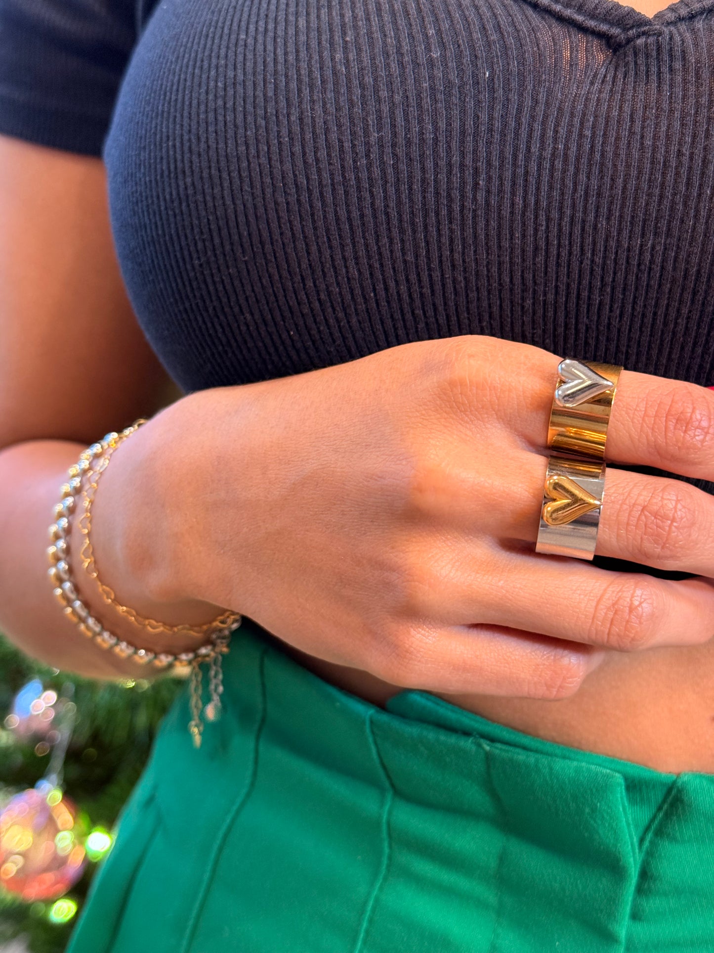 Half & Half Heart Ring (Adjustable)