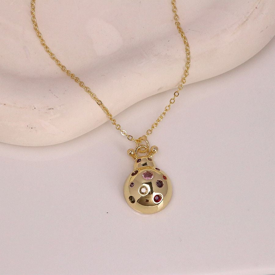 Pinky Lady Bug Necklace