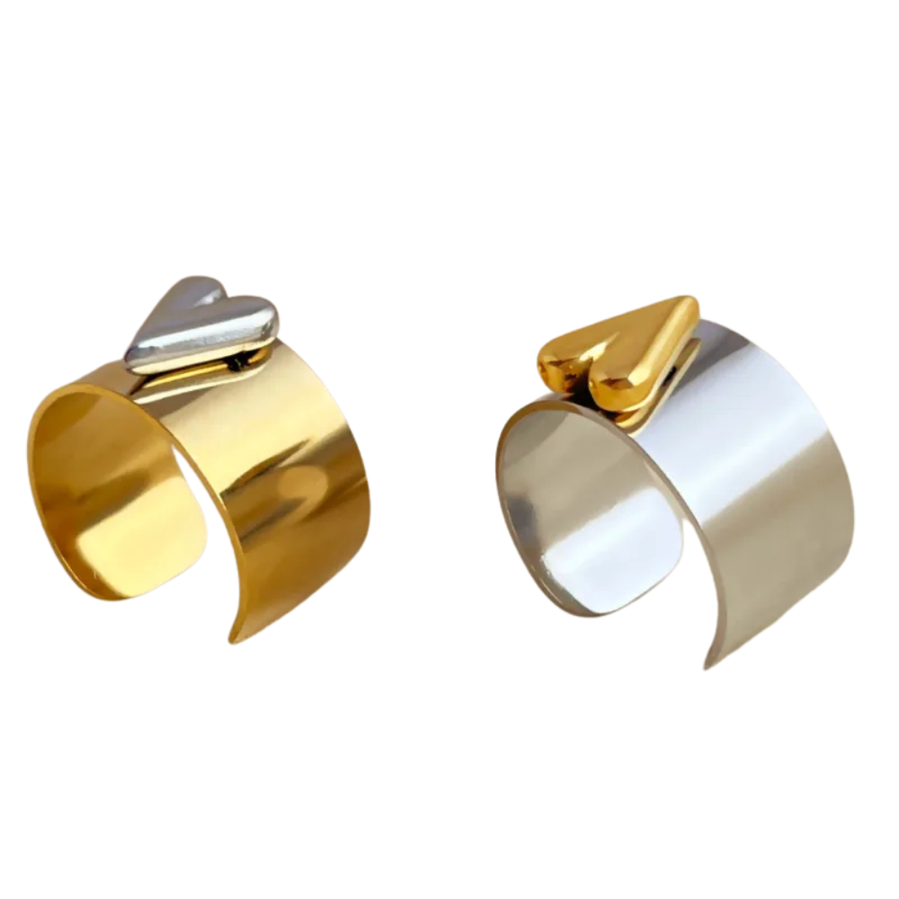 Half & Half Heart Ring (Adjustable)