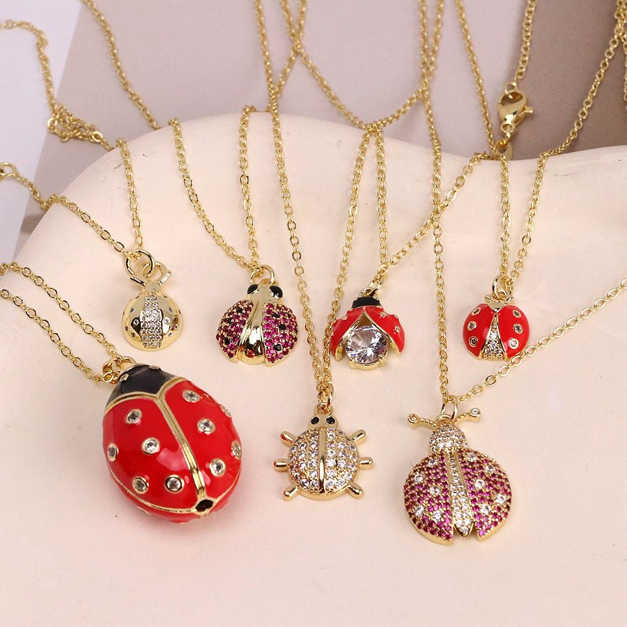 Pinky Lady Bug Necklace