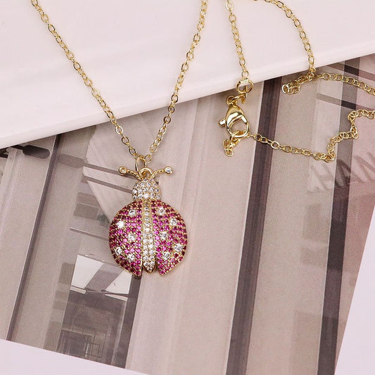 Pinky Lady Bug Necklace