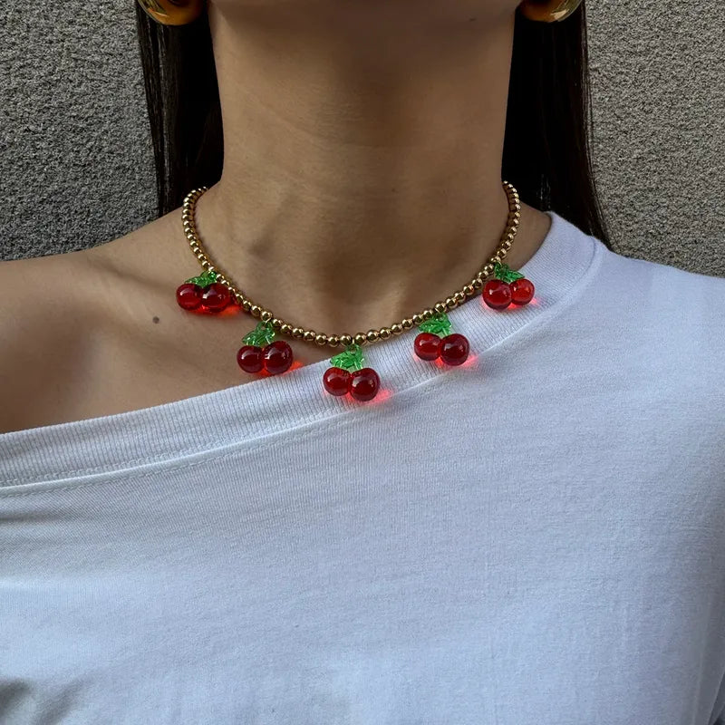 Cherry Beads Necklace – Playful & Dainty Coquette Jewelry