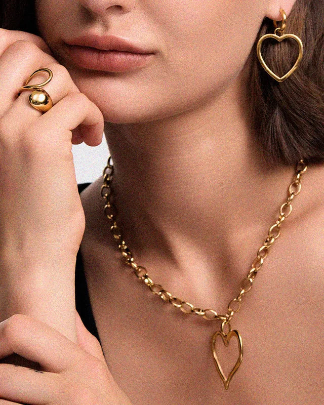 Chunky Hollow Heart Necklace